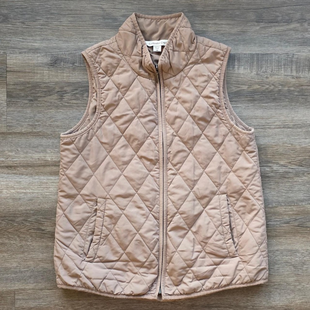 Coldwater Creek Womens Vintage Taupe Quilted Vest XS Diamond Puffer Gilet Beige